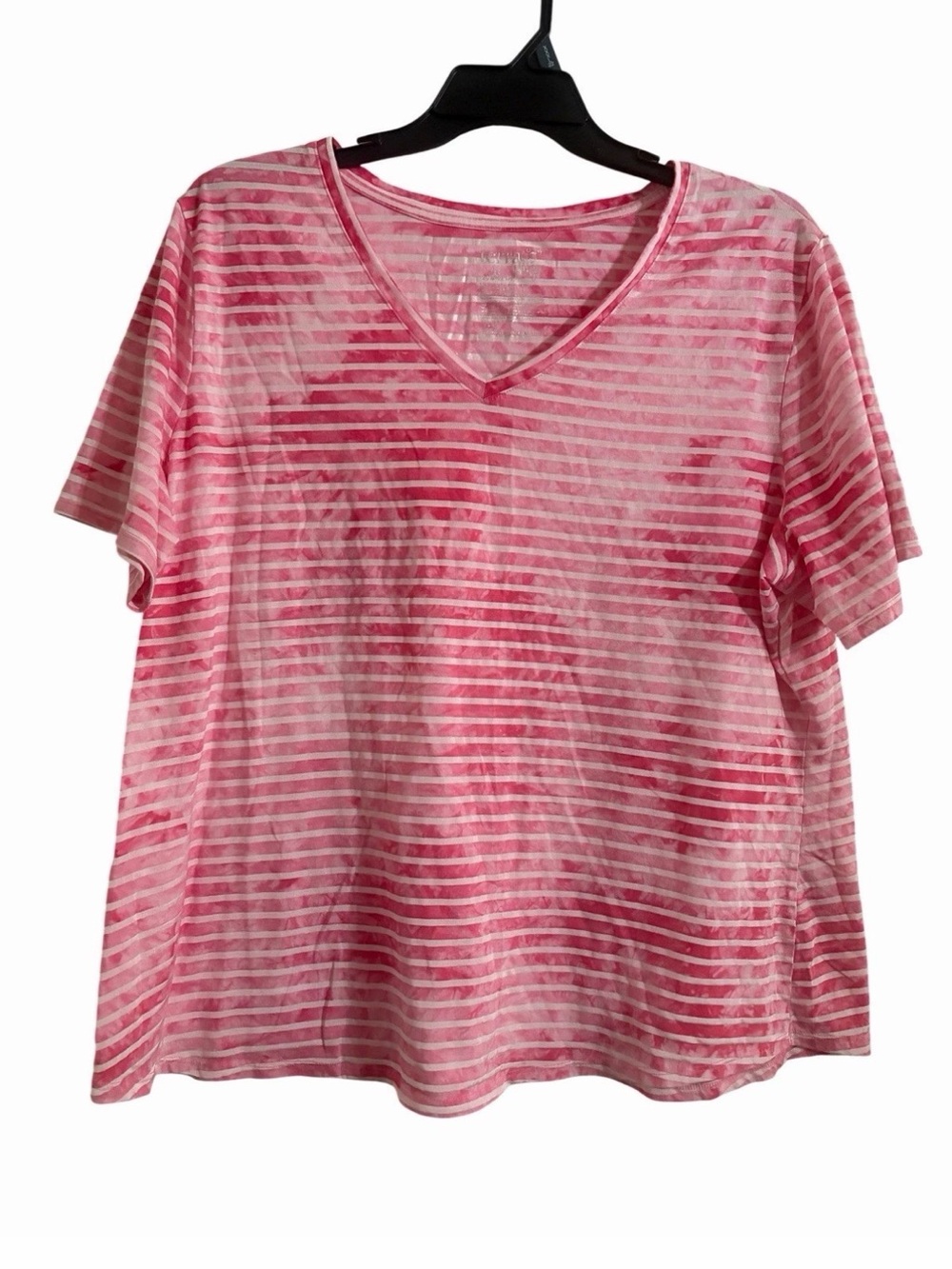 Terra & Sky Plus Size 2X (20W/22W) Rose Dust Stripe V Neck Short Sleeve Shirt